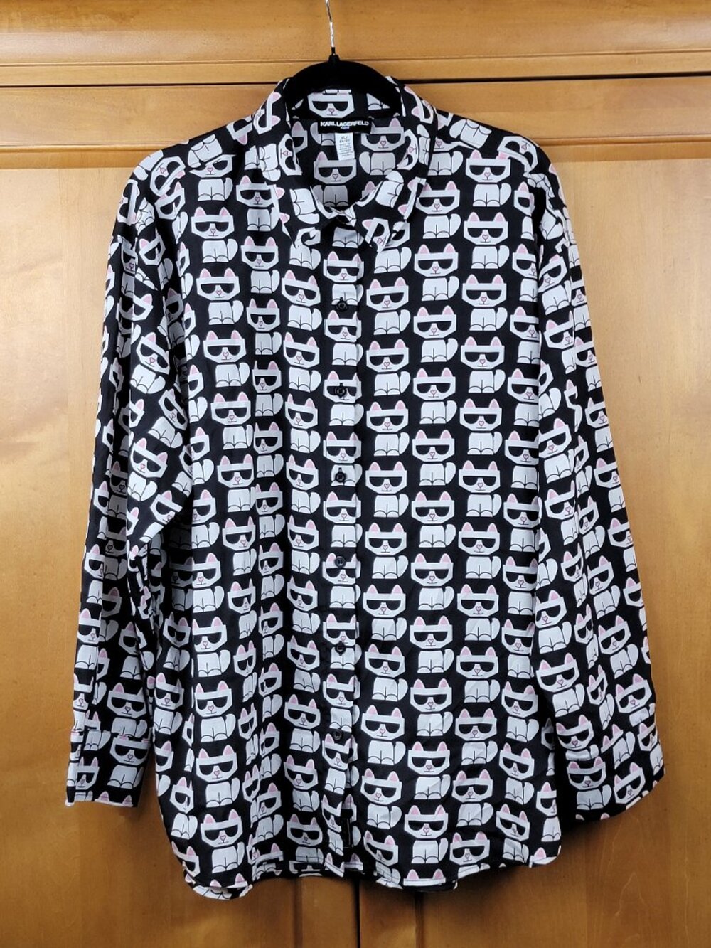 Karl Lagerfeld Paris Choupette Cat Print Button Down Blouse Shirt - XL